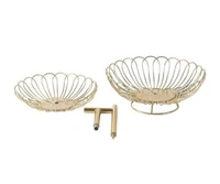 M.F EXPORTS Created two-tiered design fruit basket Also, a handcrafted Wood and wire basket - Gold Plated, Metal, Pack of1